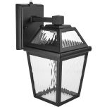 LED Porch Lantern Outdoor Wall Light, Black w/ Water Glass, Dusk to Dawn Sensor, 600 Lumens, 3000K Warm White