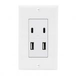 4 Port 4.8A USB Type-C / A Wall Outlet, Vertical Charging Ports, Wall Plate Included