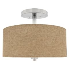 13 in. LED Semi-Flush Mount Ceiling Fixture With Burlap Shade, Dimmable, 2700K Warm White, 1600 Lumens