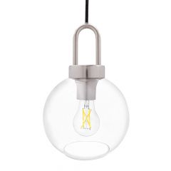 8 in. LED Pendant Light, Glass Globe, Satin Nickel Finish, 800 Lumens, 2700K Warm White, A19 Edison Bulb Included