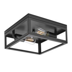 12 in. 2-Light Indoor / Outdoor Flush Mount Ceiling Light Fixture, Square Black Farmhouse Fixture, Bulbs Not Included