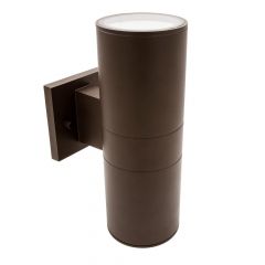 LED Cylinder Outdoor Wall Wash, Up and Down Sconce Light, 24 Watt, 1680 Lumens, 3000K Warm White, Brown