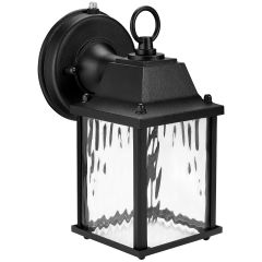 LED Porch Lantern Outdoor Wall Light, Black w/ Clear Water Glass, Dusk to Dawn Sensor, 650 Lumens, 3000K Warm White