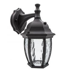 LED Outdoor Wall Light, Black w/ Clear Water Glass, Dusk to Dawn Sensor, 580 Lumens, 3000K Warm White