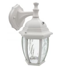 LED Outdoor Wall Light, White w/ Clear Water Glass, Dusk to Dawn Sensor, 580 Lumens, 3000K Warm White