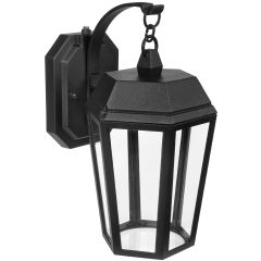 LED Porch Lantern Outdoor Wall Light, Black w/ Clear Glass, Dusk to Dawn Sensor, 570 Lumens, 3000K Warm White