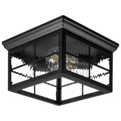 Outdoor Flush Mount Ceiling Light Fixture, Black Porch Light w/ Water Glass, Bulbs Not Included