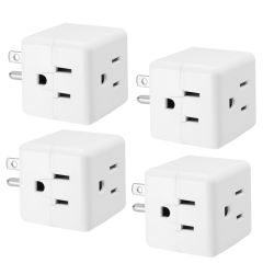 3 Outlet Cube Adapter Wall Plug, Outlet Extender Wall Tap (4 Pack)