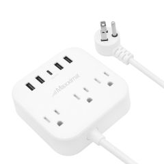 3 Outlet Desktop Power Strip with 5 USB Type-C / A Charging Ports 5A, 5’ Extension Cord