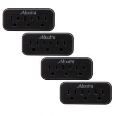 3 Outlet Grounded Wall Plug Adapter, Black (4 Pack)