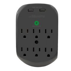6 Outlet Dual USB 2.4A Grounded Plug Adapter, 490 Joules Surge Protection, Gray
