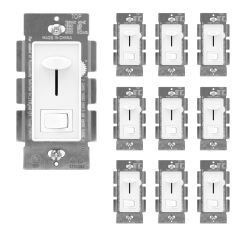 3-Way / Single Pole Dimmer Light Switch 600 Watt, LED Compatible, White (10 Pack)