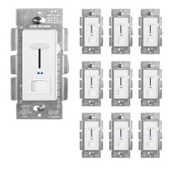 3-Way / Single Pole Dimmer Light Switch 600W, Indicator Light, LED Compatible, White (10 Pack)