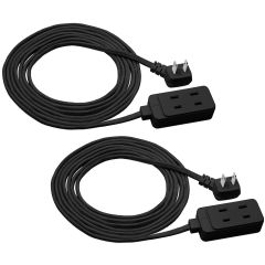 9 ft. 3 Outlet Braided Cable Fabric Extension Cord, Extra Long 2-Prong Power Strip, Black (2-Pack)