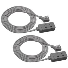 9 ft. 3 Outlet Braided Cable Fabric Extension Cord, Extra Long 2-Prong Power Strip, Gray (2-Pack)