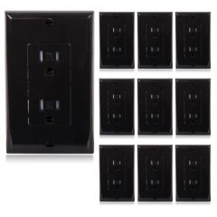 Tamper Resistant Duplex Receptacle Wall Outlet 15A Black, Wall Plates Included (10 Pack)