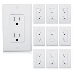 Tamper Resistant Duplex Receptacle Wall Outlet 15A White, Wall Plates Included (10 Pack)
