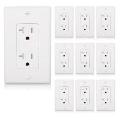 Tamper Resistant Duplex Receptacle Wall Outlet 20A White, Wall Plates Included (10 Pack)