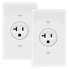 20A Single Receptacle Outlet for Appliances, Commercial Grade, NEMA 5-20, White, Wall Plate Included (2-Pack)