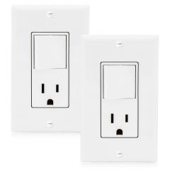 Single Pole Combination Rocker Light Switch and Outlet, White, Wall Plates Included (2 Pack)