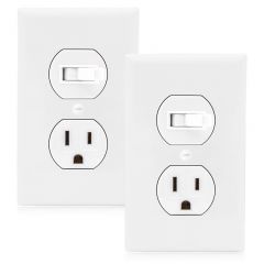 Single Pole Combination Toggle Light Switch and Outlet, White, Wall Plates Included (2 Pack)