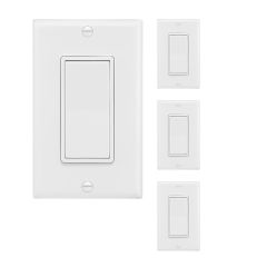 4-Way / Single Pole On/Off Light Switch, White Decorative Rocker Switch, Wall Plates Included (4 Pack)