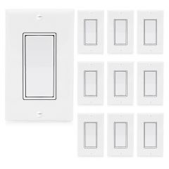 Single Pole On/Off Light Switch, Decorative White Rocker Switch, Wall Plates Included (10 Pack)