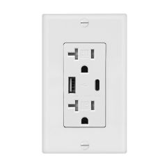 4.8A USB Type-C / A Wall Outlet, Vertical Charging Ports, 20A Tamper-Resistant, Wall Plate Included