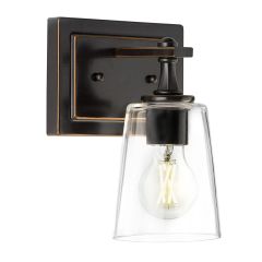 LED Wall Sconce Light Fixture, Black with Bronze Trim, 800 Lumens 2700K Warm White A19 Bulb Included