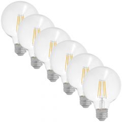 G25 LED Globe Edison Bulb, Yellow Filament Vanity Light Bulb, 40 Watt Equal, 2700K Warm White 500 Lumens (6 Pack) 