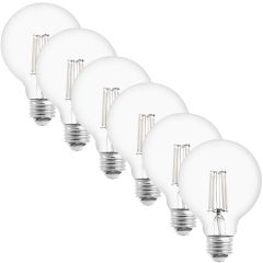 G25 LED Globe Edison Bulb, White Filament Vanity Light Bulb, 40 Watt Equivalent, 3000K Warm White 500 Lumens (6 Pack)
