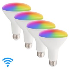 Smart WiFi LED BR30 Multicolor Light Bulb, Google Home/Alexa, 650 Lumens, Dimmable, CCT 2000K-5000K (4 Pack)