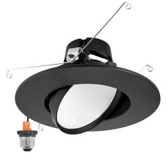 5 in. and 6 in. Adjustable Recessed LED Gimbal Downlight, Black Metal Trim, 1150 Lumens, 5 CCT Color Selectable 2700K-5000K