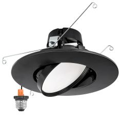 5 in. and 6 in. Adjustable Recessed LED Gimbal Downlight, Black Plastic Trim, 1000 Lumens, 5 CCT Color Selectable 2700K-5000K