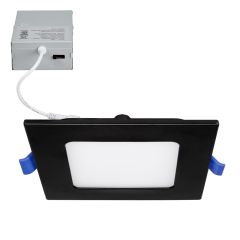 4 in. Slim Square Recessed LED Downlight, Black Trim, Canless IC Rated, 700 Lumens, 5 CCT Color Selectable 2700K-5000K