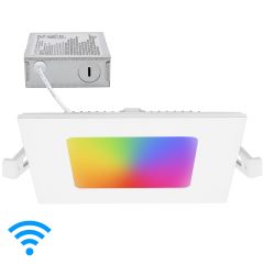 4 in. Smart WiFi Slim Square LED Downlight, 600 Lumens, Multicolor, Dimmable, CCT 2700-6500K, Google Home/Alexa