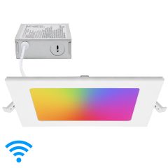 6 in. Smart WiFi Slim Square LED Downlight, 900 Lumens, Multicolor, Dimmable, CCT 2700-6500K, Google Home/Alexa