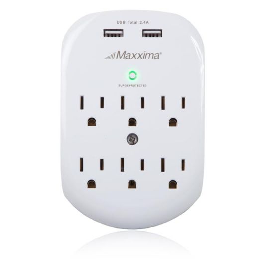 Wall Outlet Surge Protector 6 Grounded Outlets with 2.4A Dual USB Charging Port