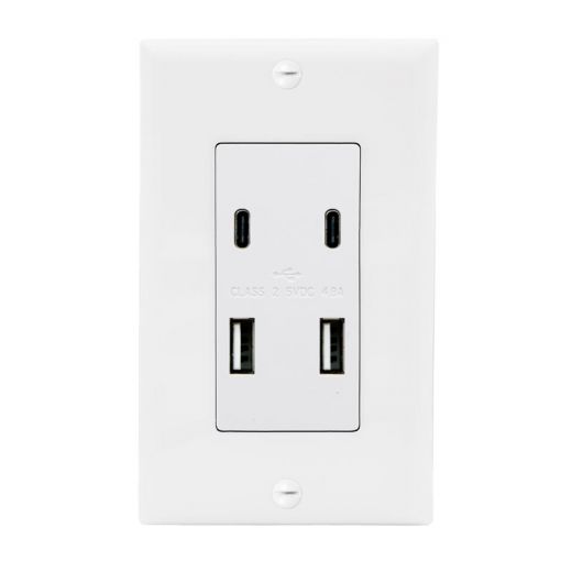 4.8A USB Type-C A Wall Outlet, 4 Vertical Charging Ports