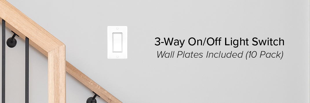 3-Way On/Off Light Switch, Rocker Switch w/ Wall Plate 10 Pk